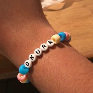 Pony bead bracelet that says “okurr”!